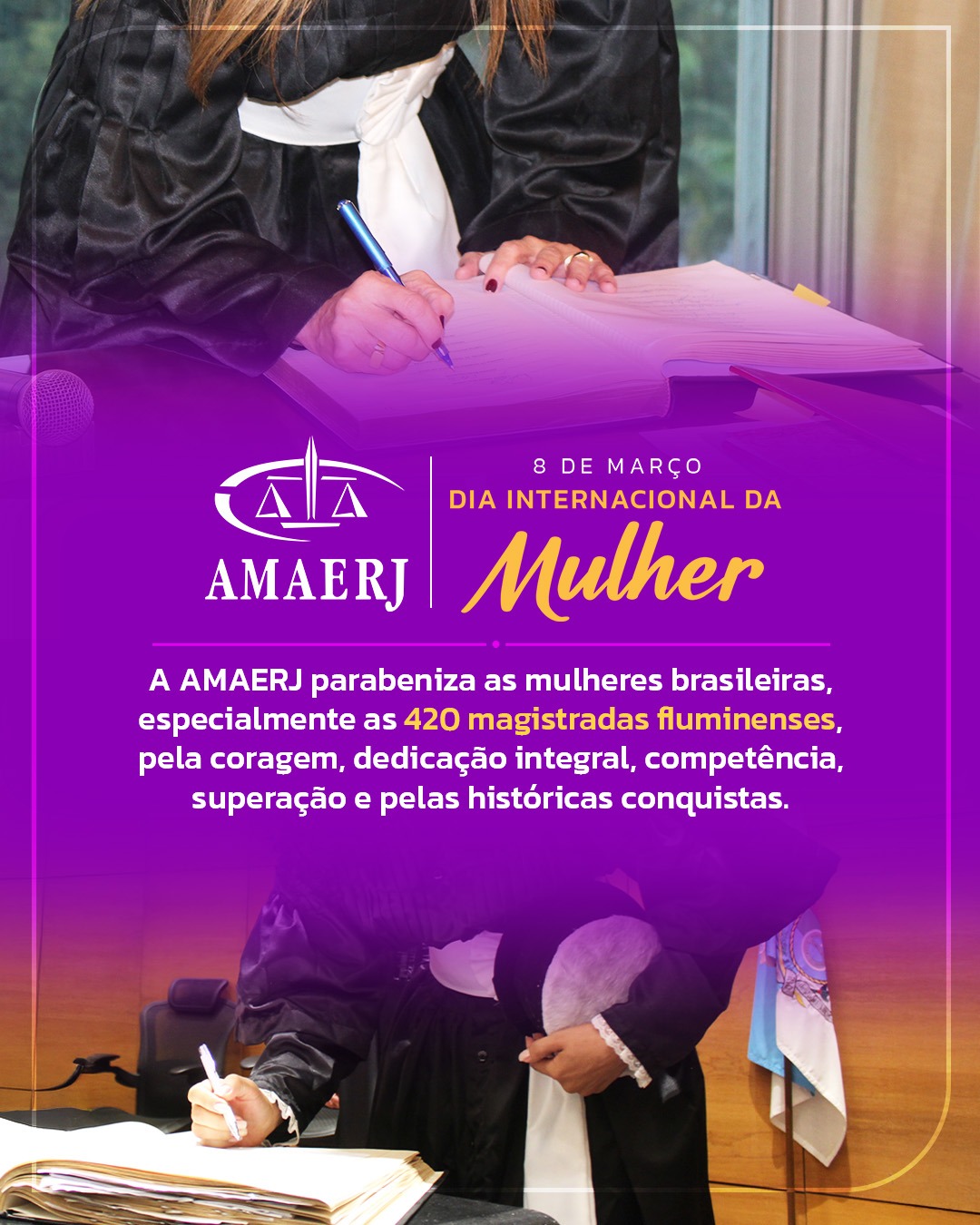 AMAERJ parabeniza magistradas do Rio de Janeiro pelo Dia Internacional da Mulher