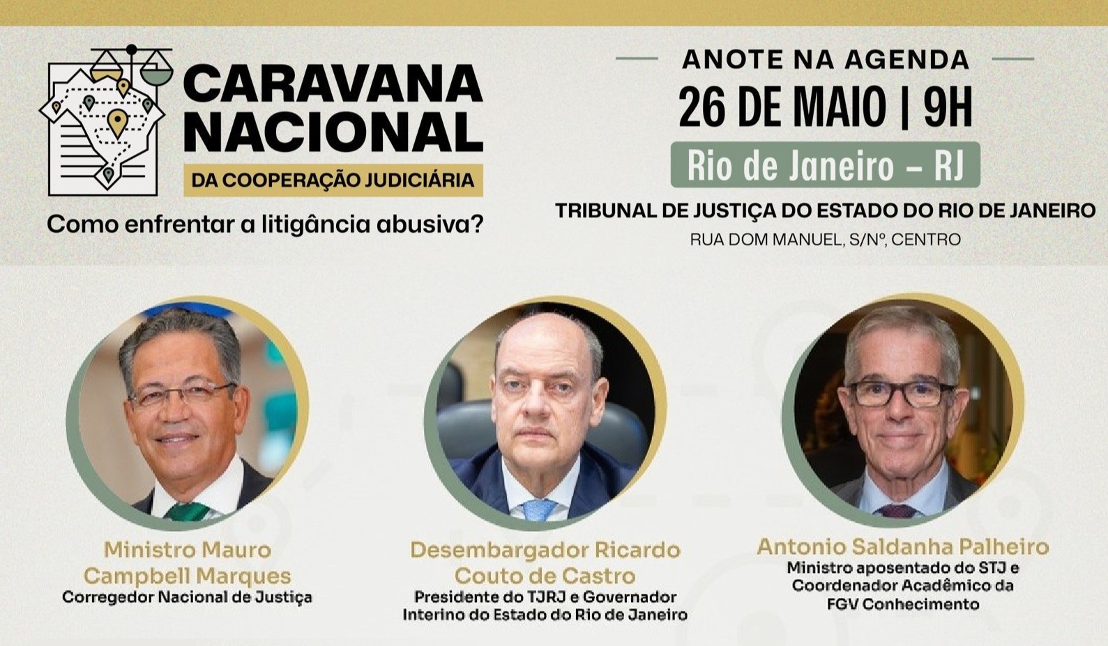 Evento com ministros e magistrados do Rio no TJ discutirá a litigância abusiva